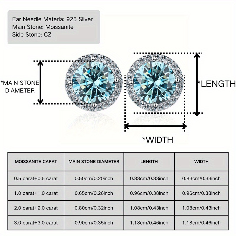 Women's Light Blue Round Cut Moissanite Stud Earrings, Elegant Design
